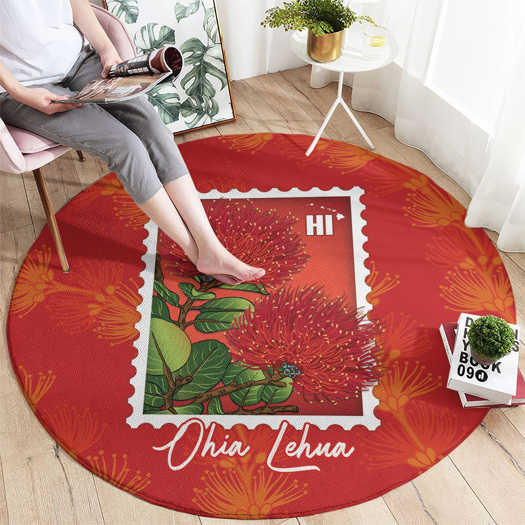 Aloha Hawaii Ohia Lehua Round Carpet Hawaiian Lei Stylized Stamp LT14 - Polynesian Pride