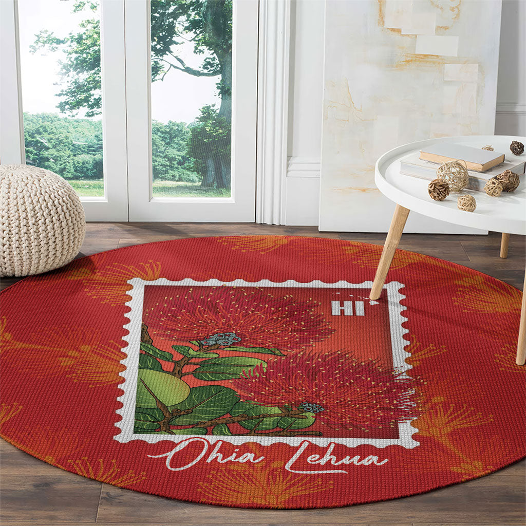 Aloha Hawaii Ohia Lehua Round Carpet Hawaiian Lei Stylized Stamp LT14 - Polynesian Pride