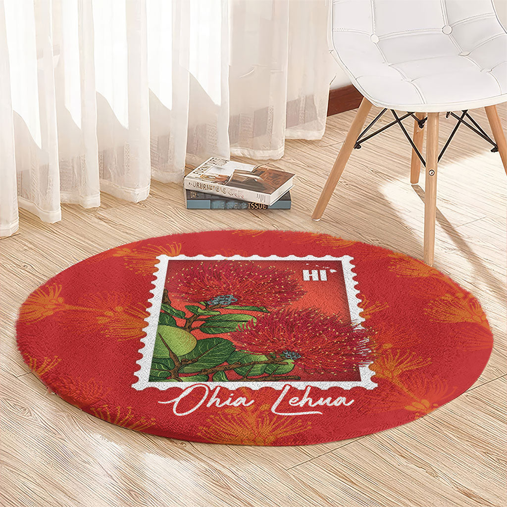 Aloha Hawaii Ohia Lehua Round Carpet Hawaiian Lei Stylized Stamp LT14 - Polynesian Pride