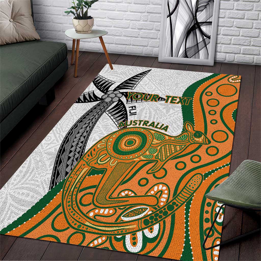 Custom Fiji And Australia Rugby Area Rug Fijian Palm Tree Mix Aussie Kangaroo LT14 Gold - Polynesian Pride