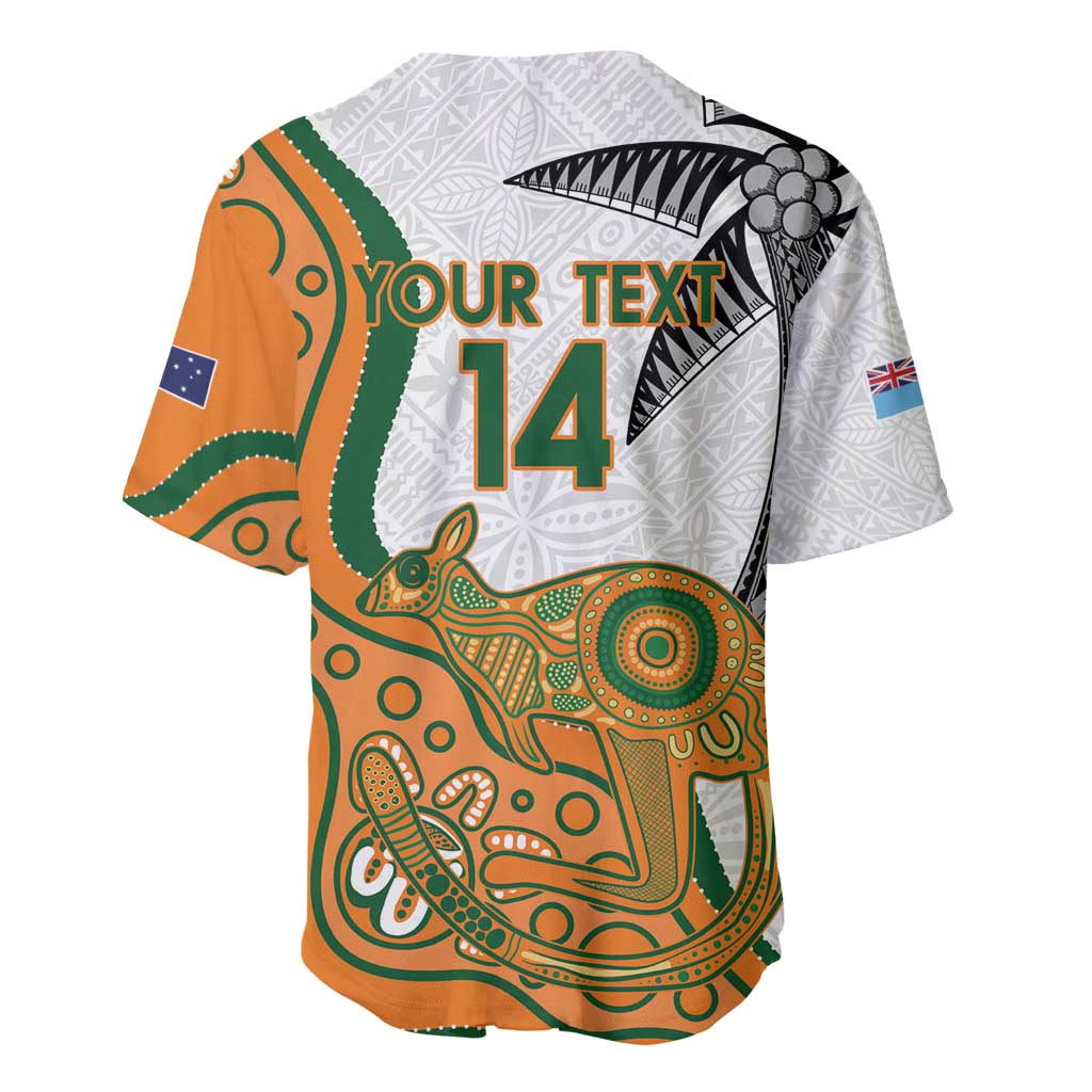 Custom Fiji And Australia Rugby Baseball Jersey Fijian Palm Tree Mix Aussie Kangaroo LT14 - Polynesian Pride