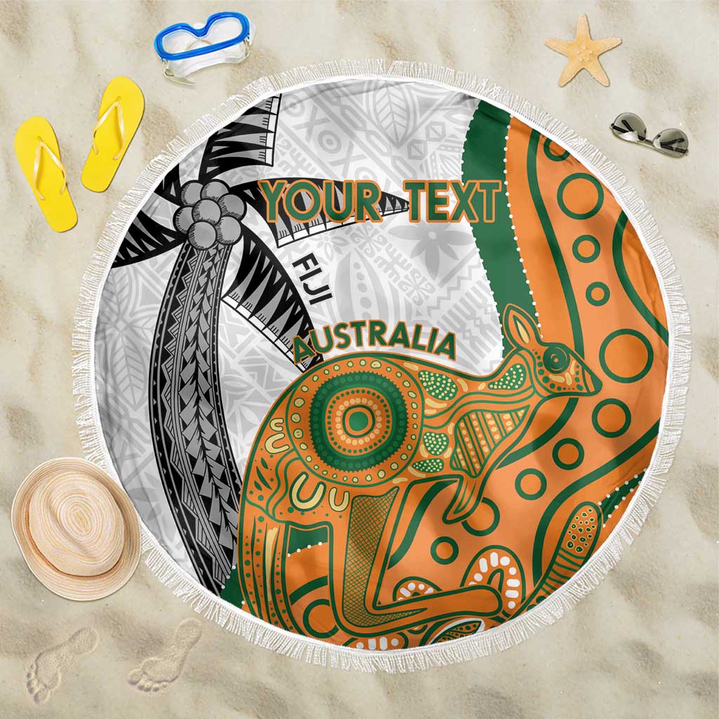 Custom Fiji And Australia Rugby Beach Blanket Fijian Palm Tree Mix Aussie Kangaroo LT14 One Size 150cm Gold - Polynesian Pride