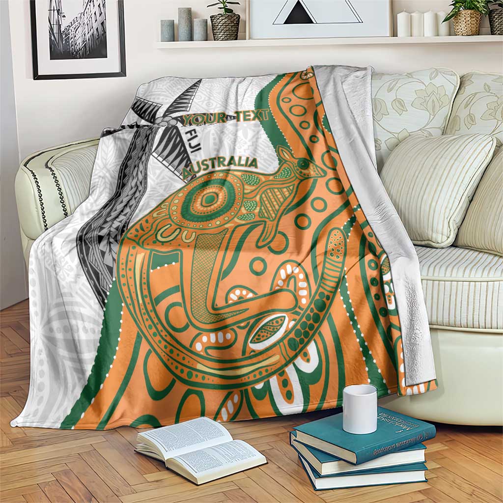 Custom Fiji And Australia Rugby Blanket Fijian Palm Tree Mix Aussie Kangaroo LT14 Gold - Polynesian Pride