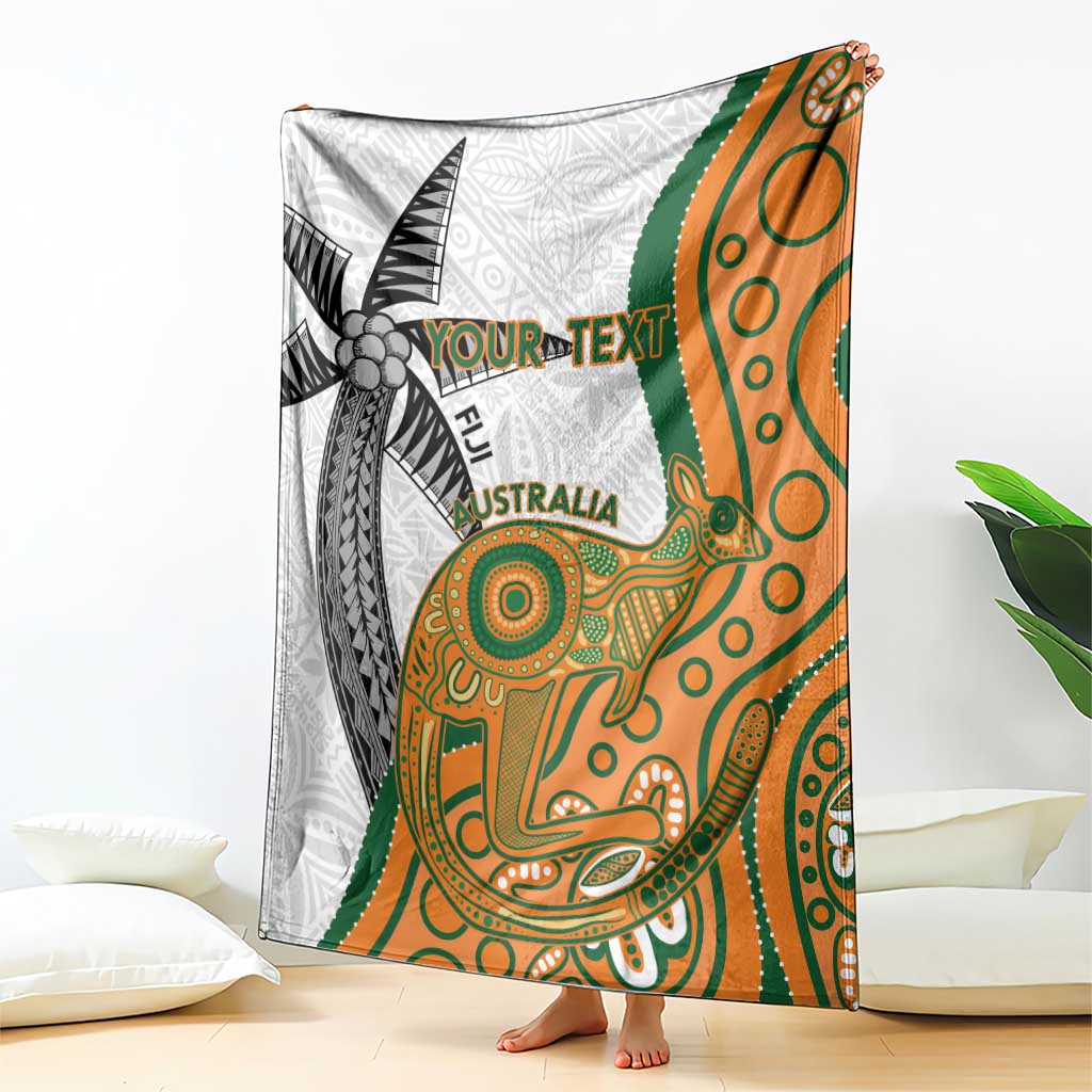 Custom Fiji And Australia Rugby Blanket Fijian Palm Tree Mix Aussie Kangaroo LT14 - Polynesian Pride