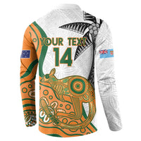 Custom Fiji And Australia Rugby Button Sweatshirt Fijian Palm Tree Mix Aussie Kangaroo LT14 - Polynesian Pride