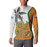 Custom Fiji And Australia Rugby Button Sweatshirt Fijian Palm Tree Mix Aussie Kangaroo LT14 - Polynesian Pride