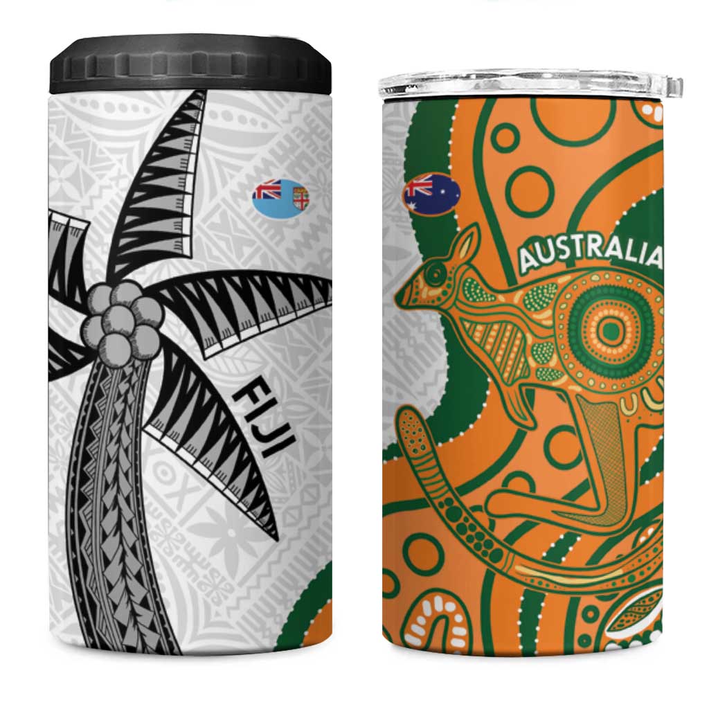 Custom Fiji And Australia Rugby 4 in 1 Can Cooler Tumbler Fijian Palm Tree Mix Aussie Kangaroo