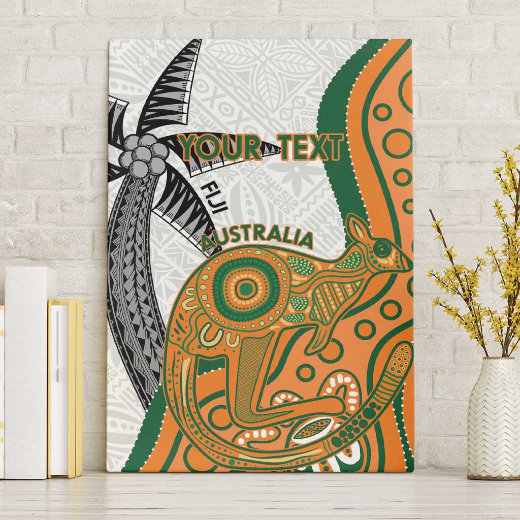 Custom Fiji And Australia Rugby Canvas Wall Art Fijian Palm Tree Mix Aussie Kangaroo LT14 Without Frame Gold - Polynesian Pride