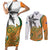 Custom Fiji And Australia Rugby Couples Matching Short Sleeve Bodycon Dress and Long Sleeve Button Shirt Fijian Palm Tree Mix Aussie Kangaroo