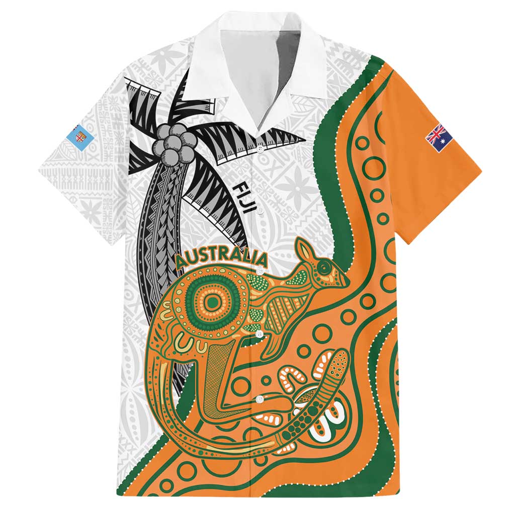 Custom Fiji And Australia Rugby Hawaiian Shirt Fijian Palm Tree Mix Aussie Kangaroo LT14 Gold - Polynesian Pride