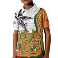 Custom Fiji And Australia Rugby Kid Polo Shirt Fijian Palm Tree Mix Aussie Kangaroo LT14 Kid Gold - Polynesian Pride