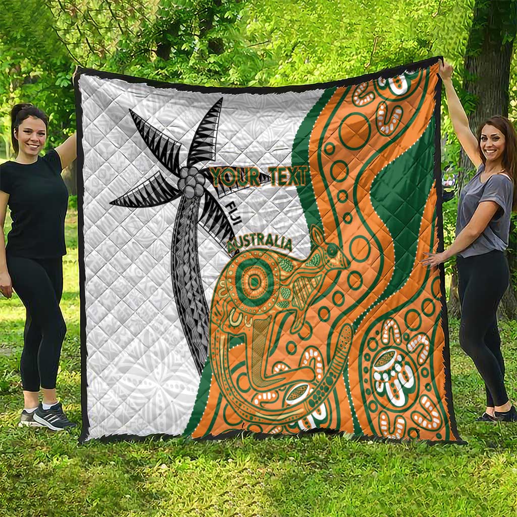Custom Fiji And Australia Rugby Quilt Fijian Palm Tree Mix Aussie Kangaroo LT14 - Polynesian Pride