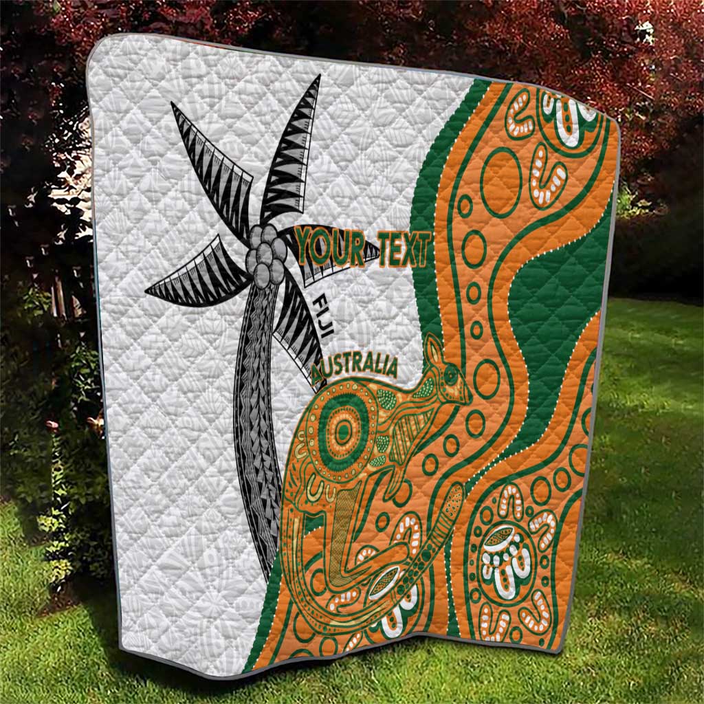 Custom Fiji And Australia Rugby Quilt Fijian Palm Tree Mix Aussie Kangaroo LT14 - Polynesian Pride