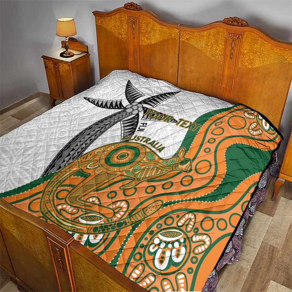 Custom Fiji And Australia Rugby Quilt Fijian Palm Tree Mix Aussie Kangaroo LT14 - Polynesian Pride
