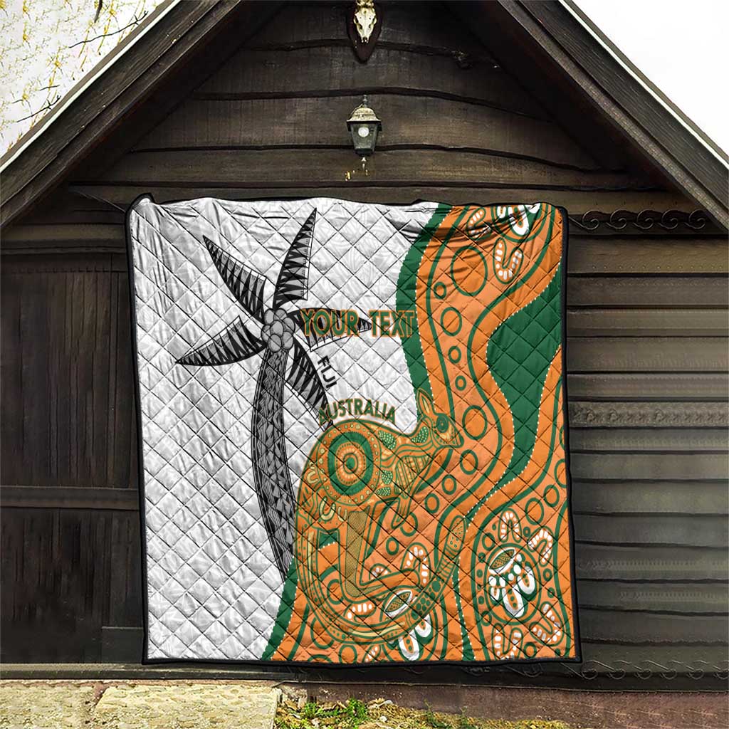 Custom Fiji And Australia Rugby Quilt Fijian Palm Tree Mix Aussie Kangaroo LT14 - Polynesian Pride