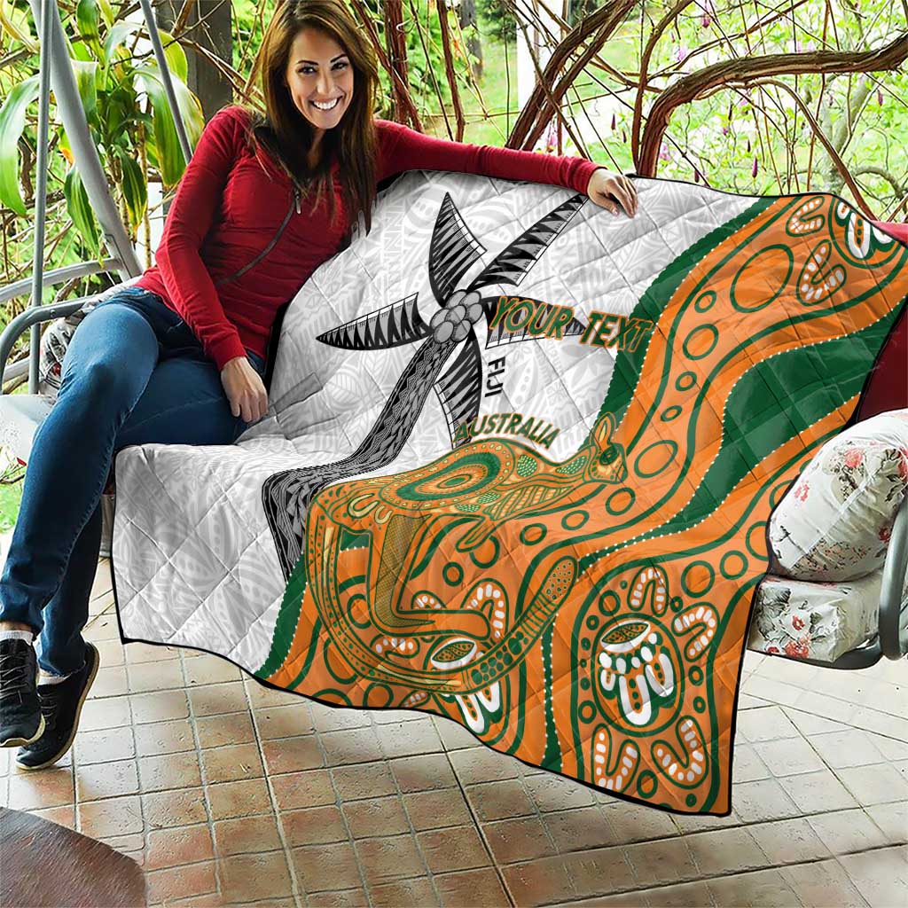 Custom Fiji And Australia Rugby Quilt Fijian Palm Tree Mix Aussie Kangaroo LT14 - Polynesian Pride