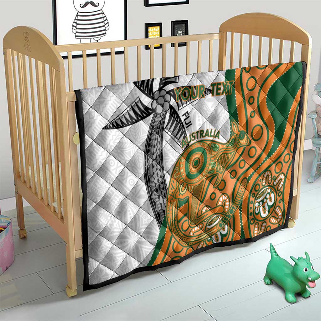 Custom Fiji And Australia Rugby Quilt Fijian Palm Tree Mix Aussie Kangaroo LT14 - Polynesian Pride