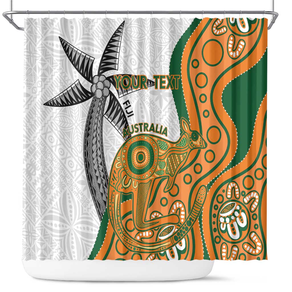 Custom Fiji And Australia Rugby Shower Curtain Fijian Palm Tree Mix Aussie Kangaroo LT14 Gold - Polynesian Pride