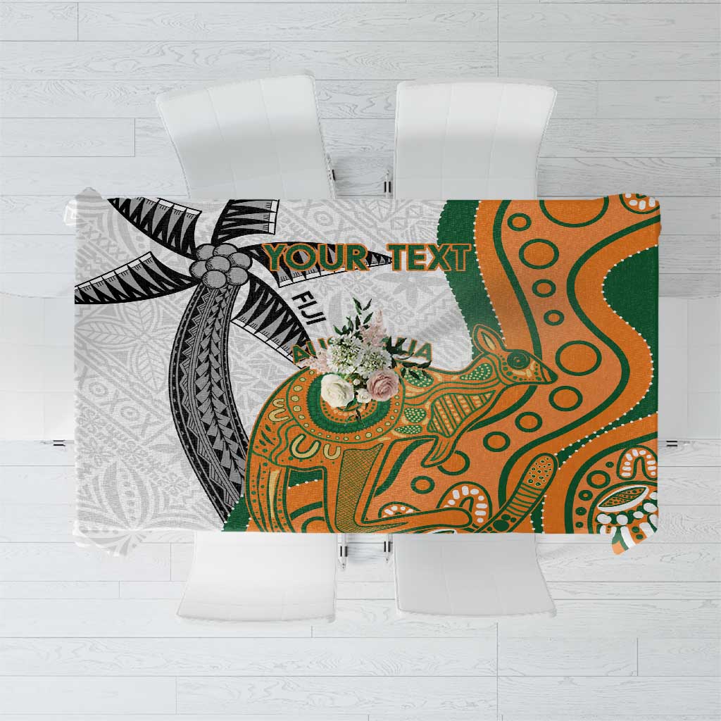 Custom Fiji And Australia Rugby Tablecloth Fijian Palm Tree Mix Aussie Kangaroo LT14 Gold - Polynesian Pride