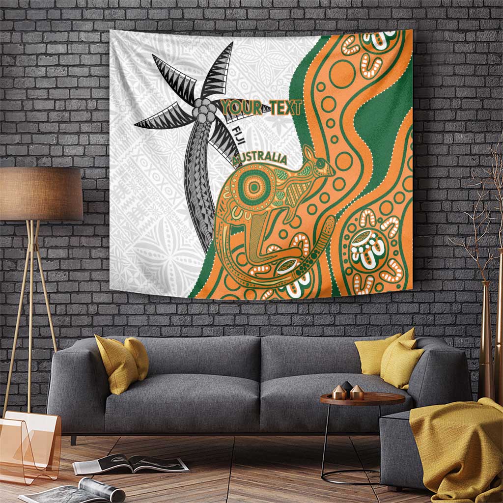 Custom Fiji And Australia Rugby Tapestry Fijian Palm Tree Mix Aussie Kangaroo LT14 - Polynesian Pride