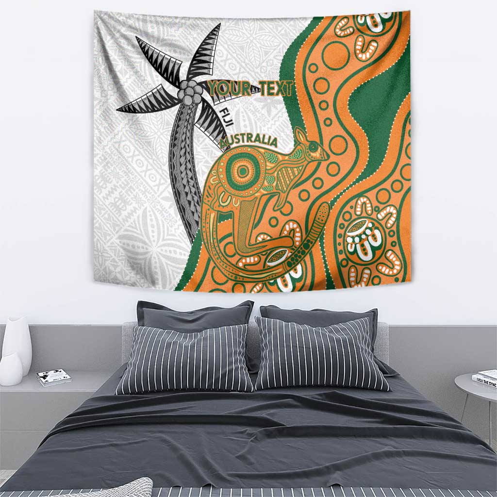 Custom Fiji And Australia Rugby Tapestry Fijian Palm Tree Mix Aussie Kangaroo LT14 - Polynesian Pride