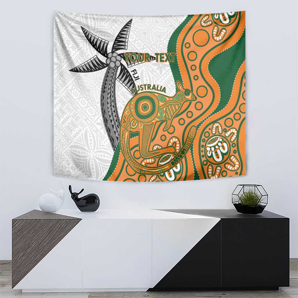 Custom Fiji And Australia Rugby Tapestry Fijian Palm Tree Mix Aussie Kangaroo LT14 - Polynesian Pride