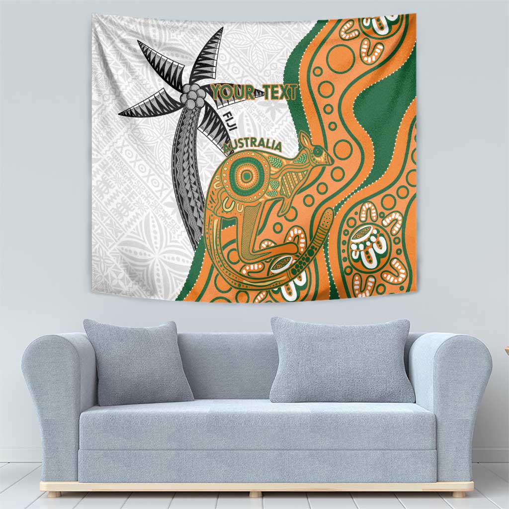 Custom Fiji And Australia Rugby Tapestry Fijian Palm Tree Mix Aussie Kangaroo LT14 - Polynesian Pride