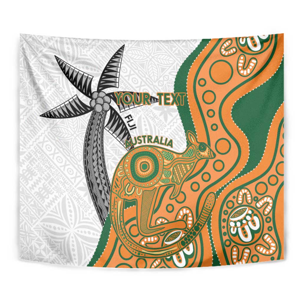 Custom Fiji And Australia Rugby Tapestry Fijian Palm Tree Mix Aussie Kangaroo LT14 - Polynesian Pride