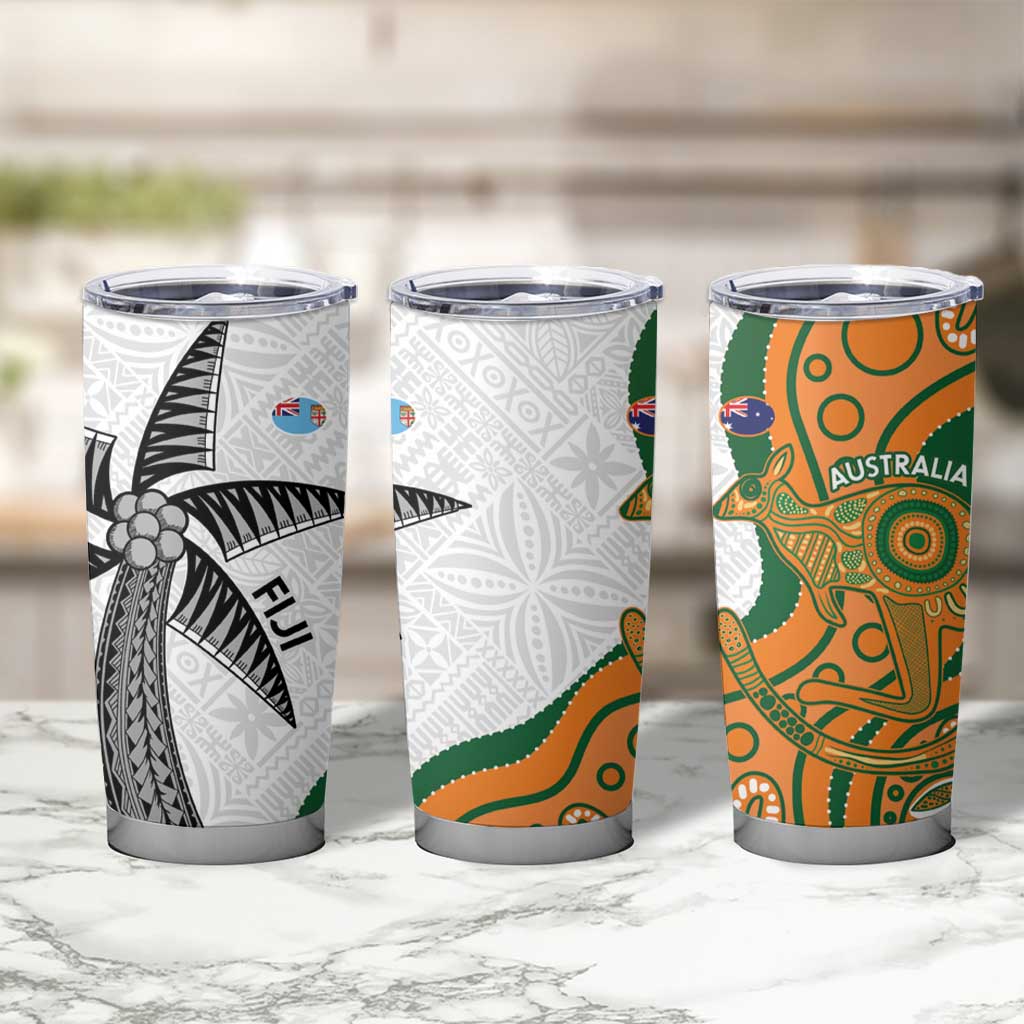 Fiji And Australia Rugby Tumbler Cup Fijian Palm Tree Mix Aussie Kangaroo LT14 - Polynesian Pride