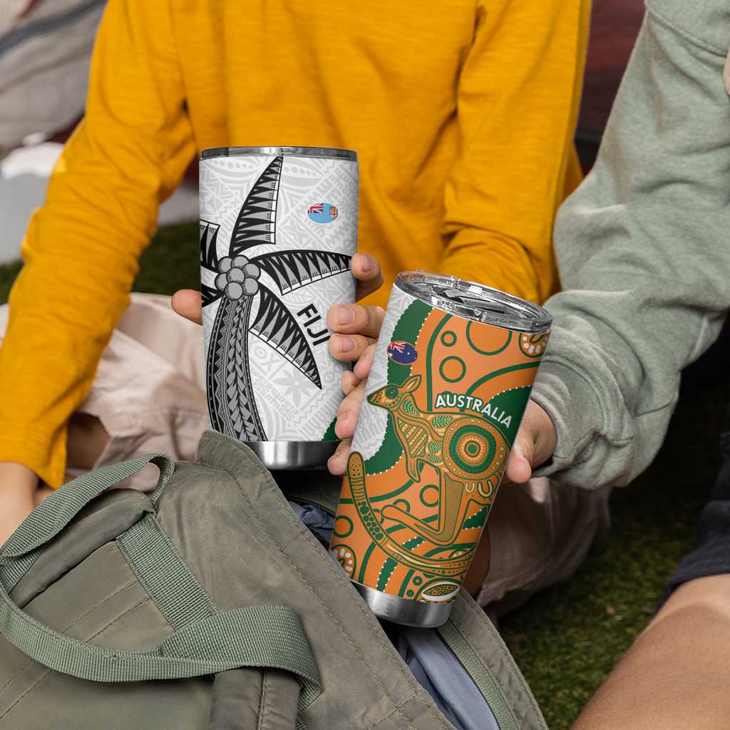 Fiji And Australia Rugby Tumbler Cup Fijian Palm Tree Mix Aussie Kangaroo LT14 - Polynesian Pride