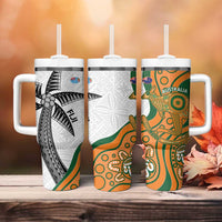 Fiji And Australia Rugby Tumbler With Handle Fijian Palm Tree Mix Aussie Kangaroo LT14 - Polynesian Pride