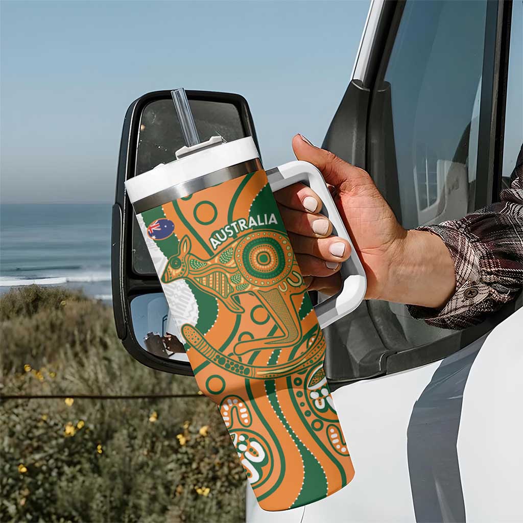 Fiji And Australia Rugby Tumbler With Handle Fijian Palm Tree Mix Aussie Kangaroo LT14 - Polynesian Pride