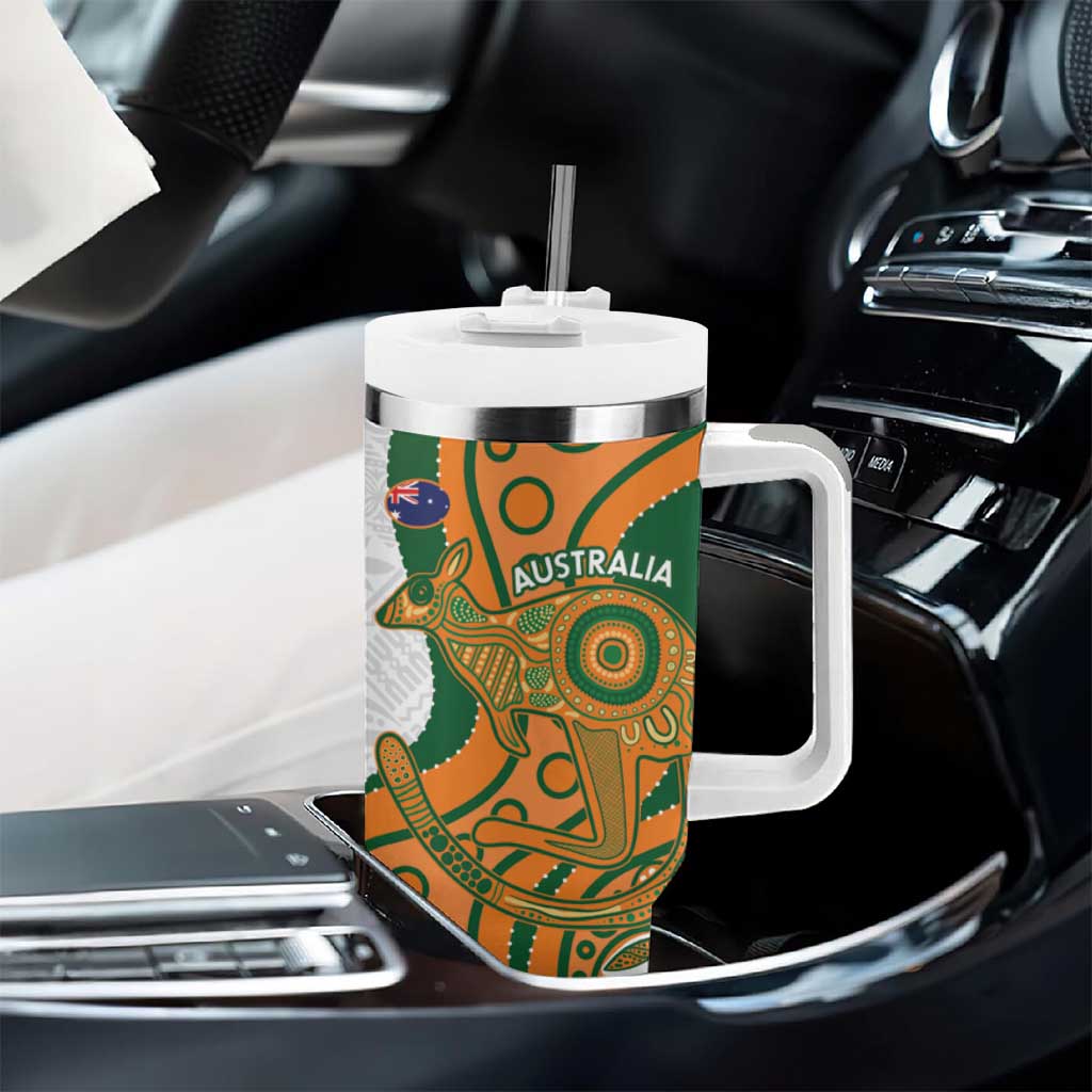 Fiji And Australia Rugby Tumbler With Handle Fijian Palm Tree Mix Aussie Kangaroo LT14 - Polynesian Pride