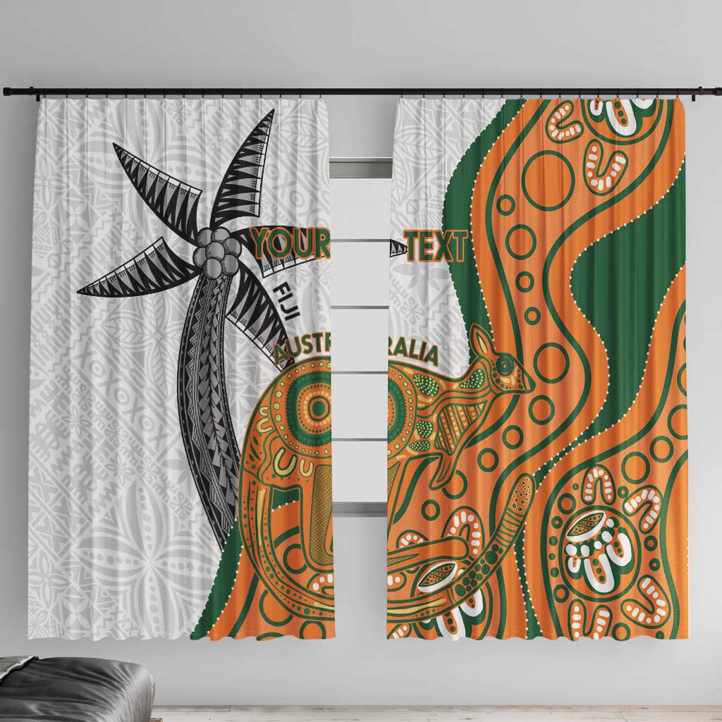 Custom Fiji And Australia Rugby Window Curtain Fijian Palm Tree Mix Aussie Kangaroo LT14 With Hooks Gold - Polynesian Pride