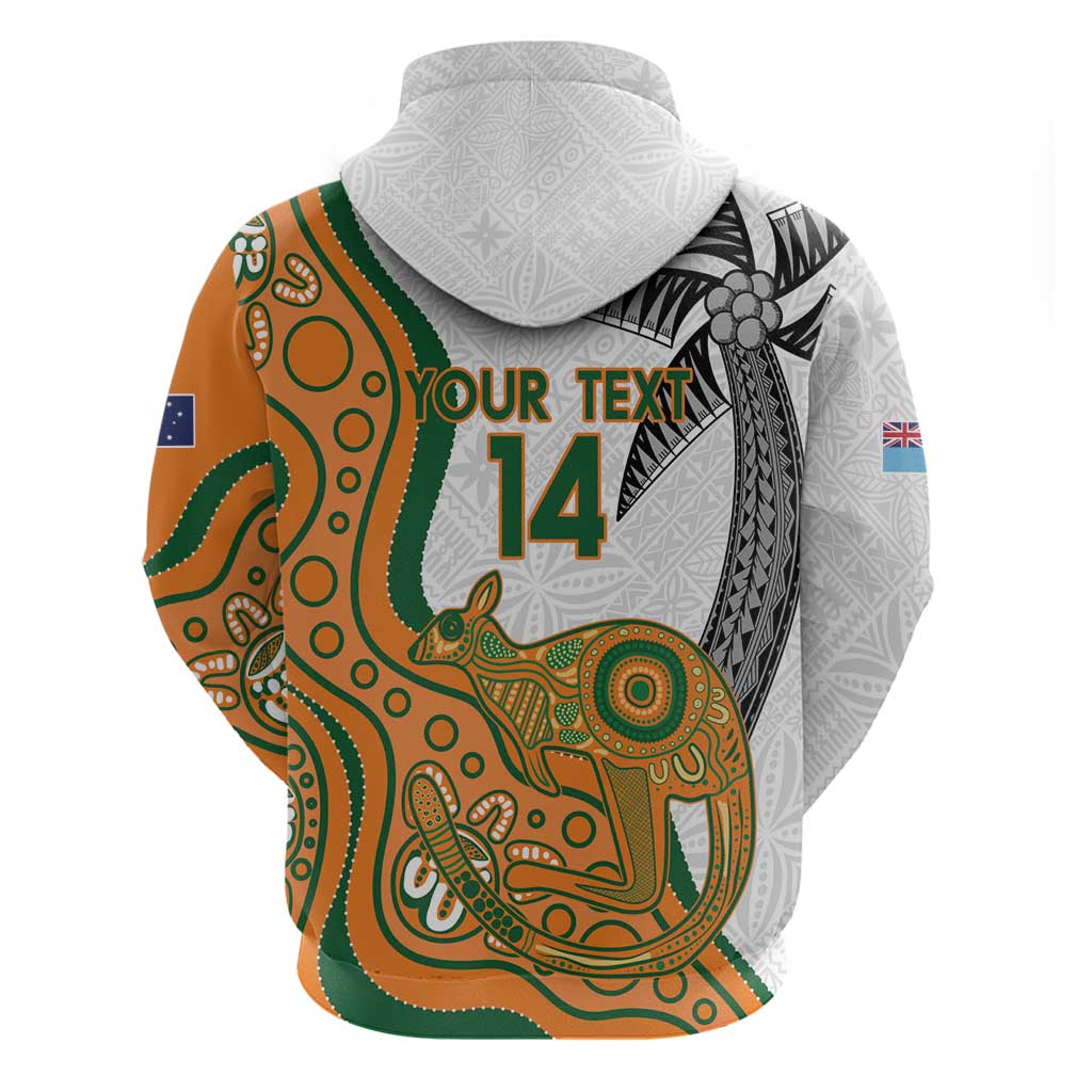 Custom Fiji And Australia Rugby Zip Hoodie Fijian Palm Tree Mix Aussie Kangaroo LT14 - Polynesian Pride