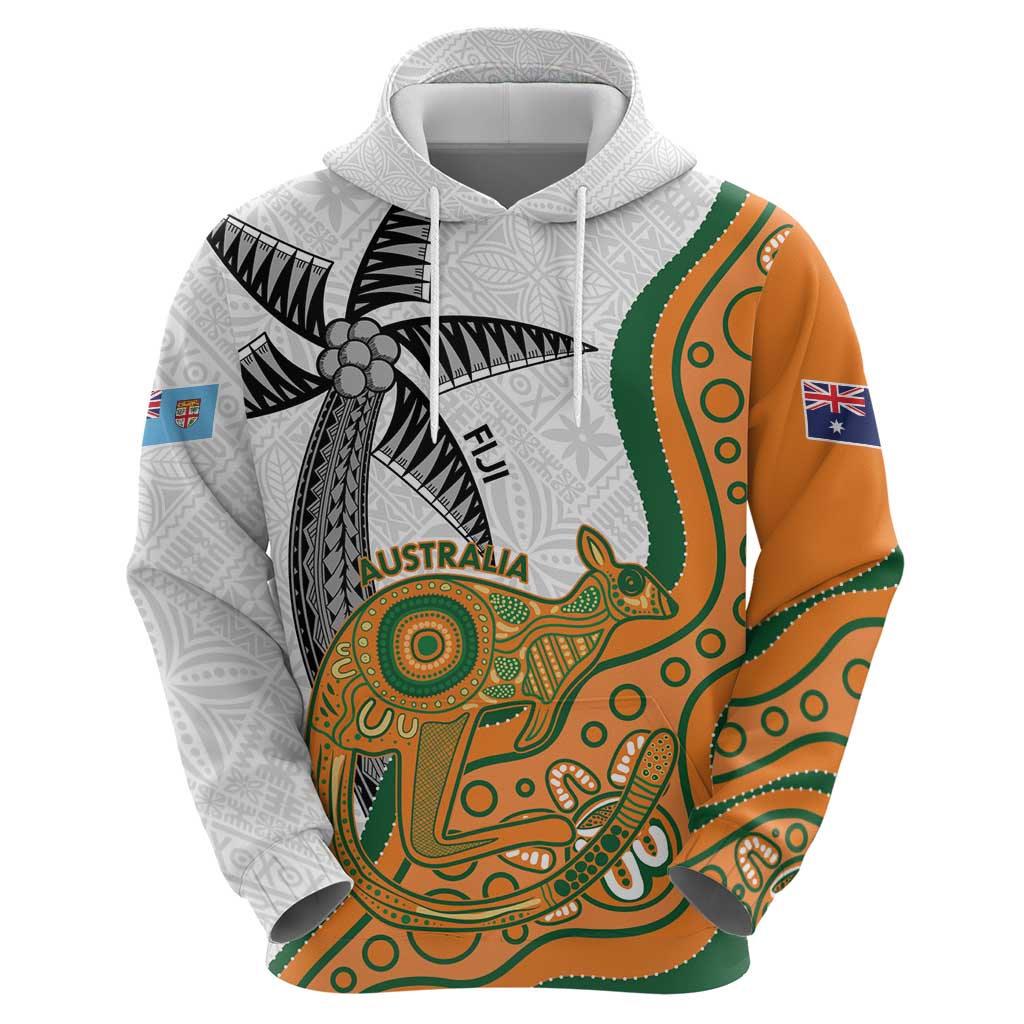 Custom Fiji And Australia Rugby Zip Hoodie Fijian Palm Tree Mix Aussie Kangaroo LT14 - Polynesian Pride