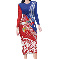 Tonga and Samoa Rugby Custom Long Sleeve Bodycon Dress Ikale Tahi Manu Samoa Together LT14 Long Dress Red - Polynesian Pride