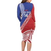 Tonga and Samoa Rugby Custom Long Sleeve Bodycon Dress Ikale Tahi Manu Samoa Together LT14 - Polynesian Pride