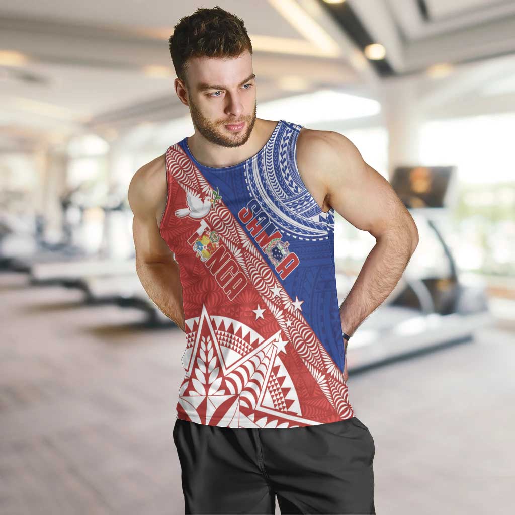 Tonga and Samoa Rugby Custom Men Tank Top Ikale Tahi Manu Samoa Together LT14 Red - Polynesian Pride