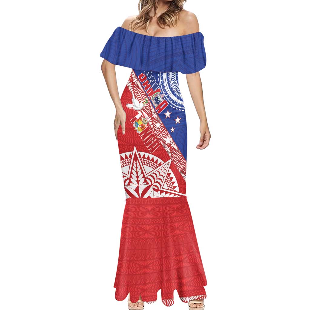 Tonga and Samoa Rugby Custom Mermaid Dress Ikale Tahi Manu Samoa Together LT14 - Polynesian Pride