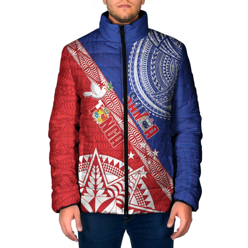 Tonga and Samoa Rugby Custom Padded Jacket Ikale Tahi Manu Samoa Together LT14 Men Red - Polynesian Pride