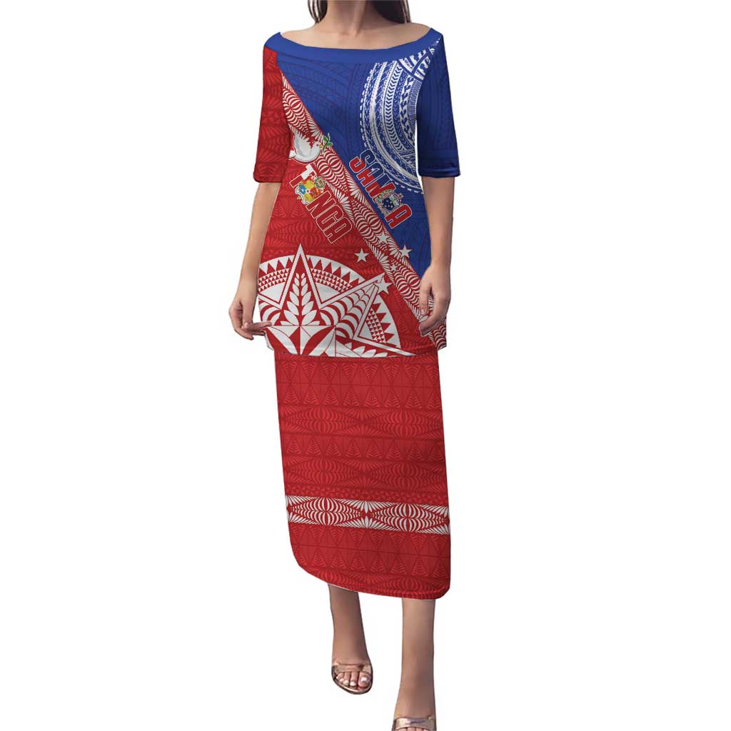 Tonga and Samoa Rugby Custom Puletasi Ikale Tahi Manu Samoa Together LT14 Long Dress Red - Polynesian Pride