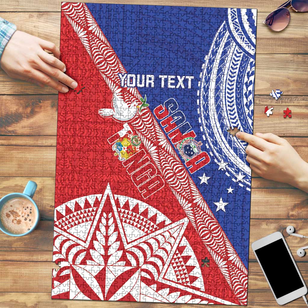 Tonga and Samoa Rugby Custom Puzzle Ikale Tahi Manu Samoa Together LT14 Red - Polynesian Pride