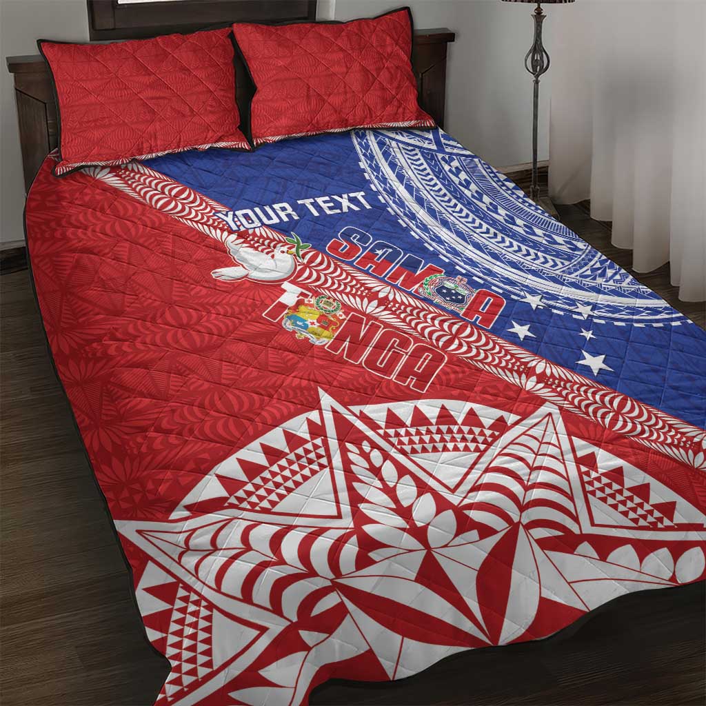 Tonga and Samoa Rugby Custom Quilt Bed Set Ikale Tahi Manu Samoa Together LT14 Red - Polynesian Pride