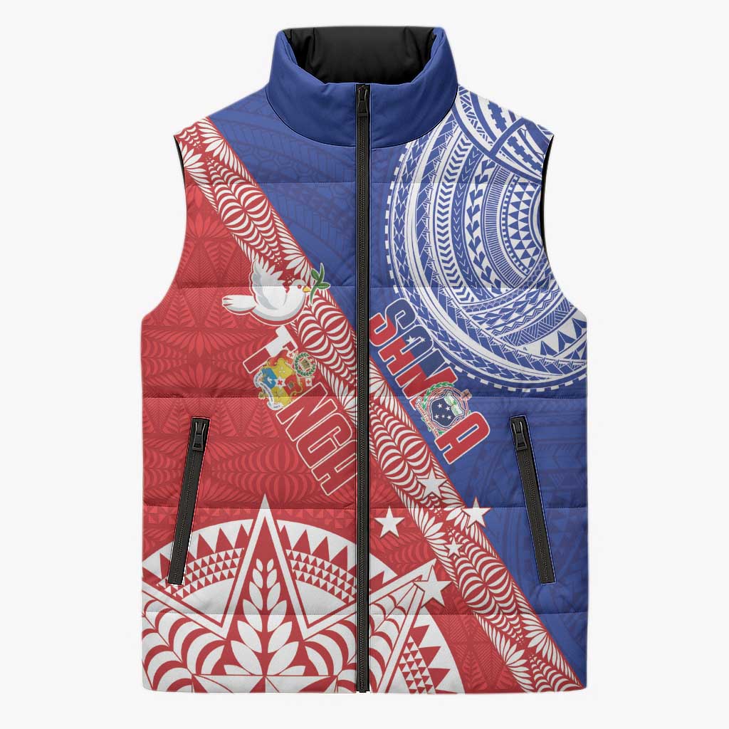 Tonga and Samoa Rugby Custom Sleeveless Puffer Jacket Ikale Tahi Manu Samoa Together LT14 Unisex Red - Polynesian Pride