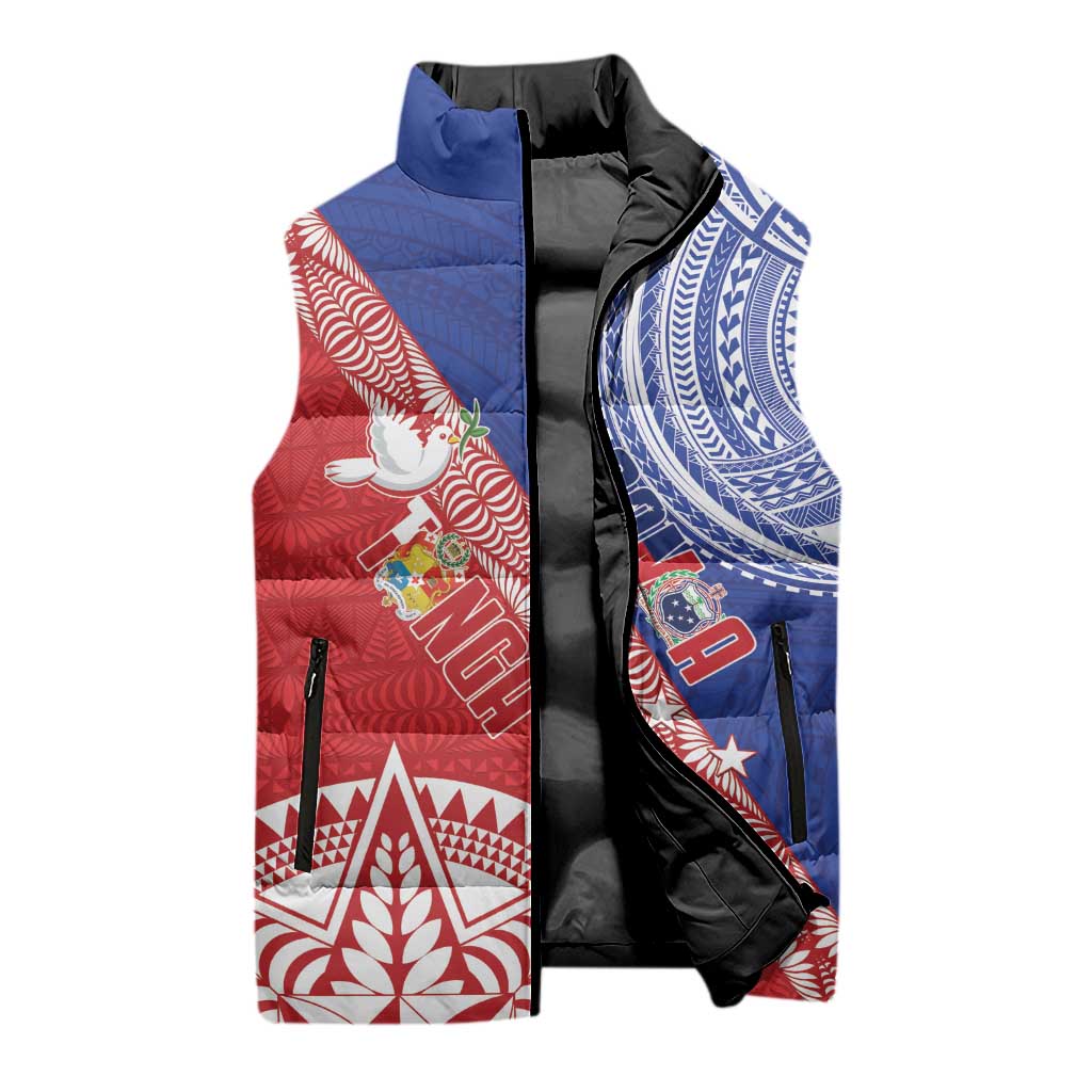 Tonga and Samoa Rugby Custom Sleeveless Puffer Jacket Ikale Tahi Manu Samoa Together LT14 - Polynesian Pride