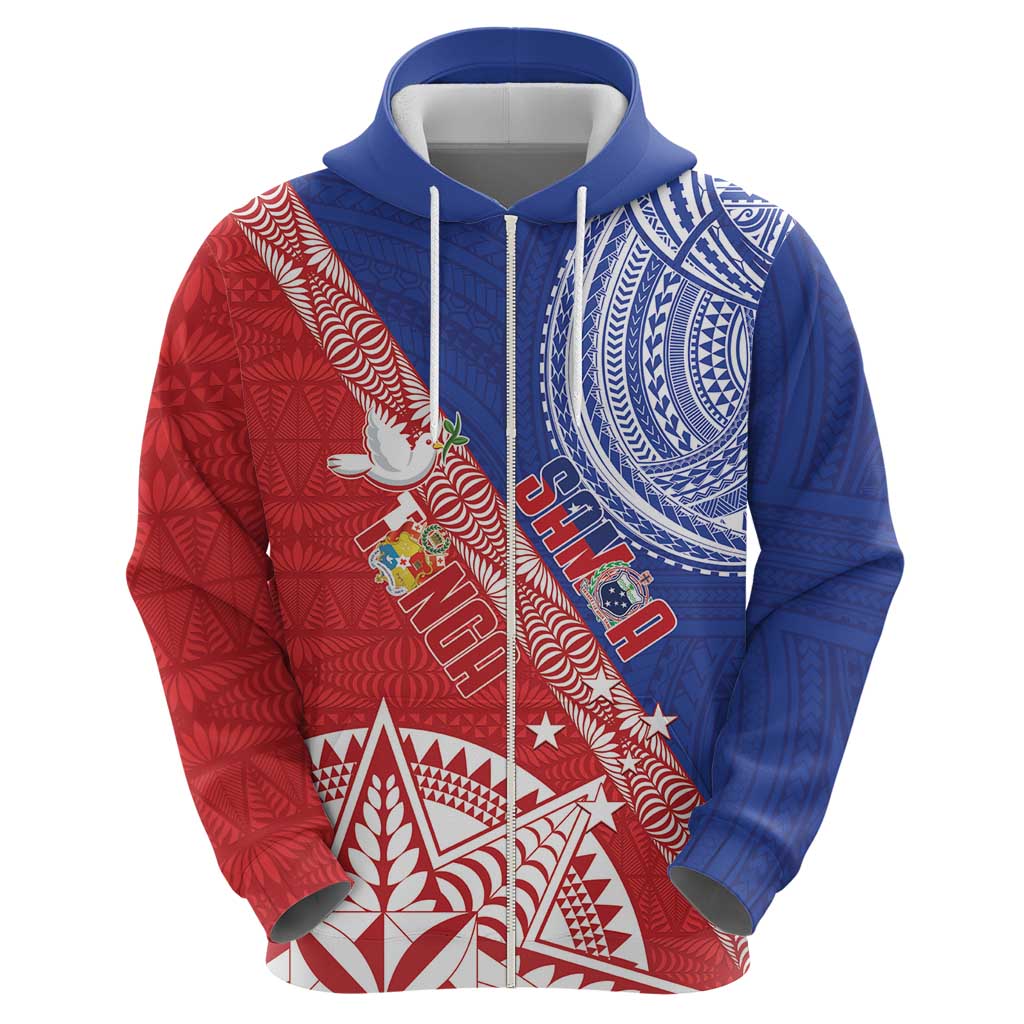 Tonga and Samoa Rugby Custom Zip Hoodie Ikale Tahi Manu Samoa Together LT14 - Polynesian Pride