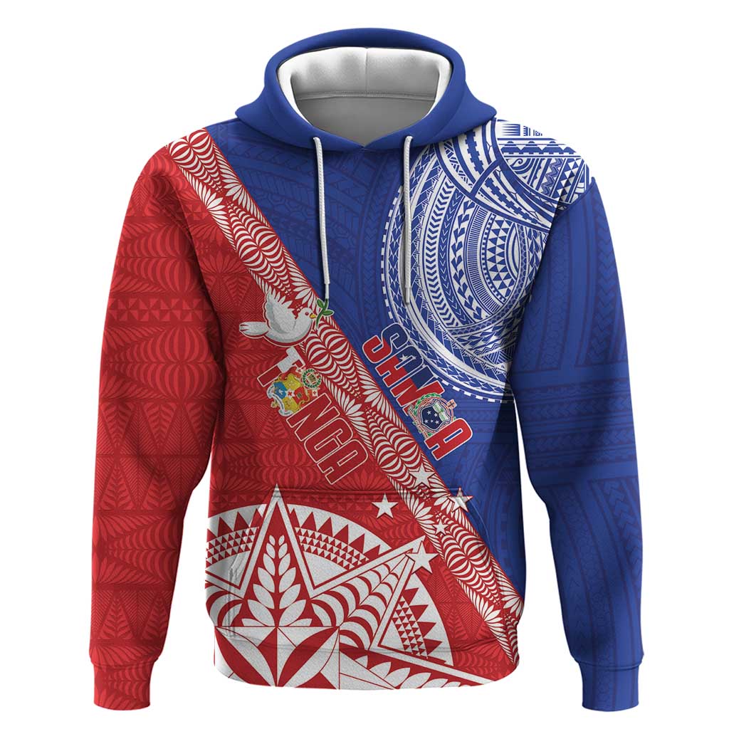 Tonga and Samoa Rugby Custom Zip Hoodie Ikale Tahi Manu Samoa Together LT14 Pullover Hoodie Red - Polynesian Pride