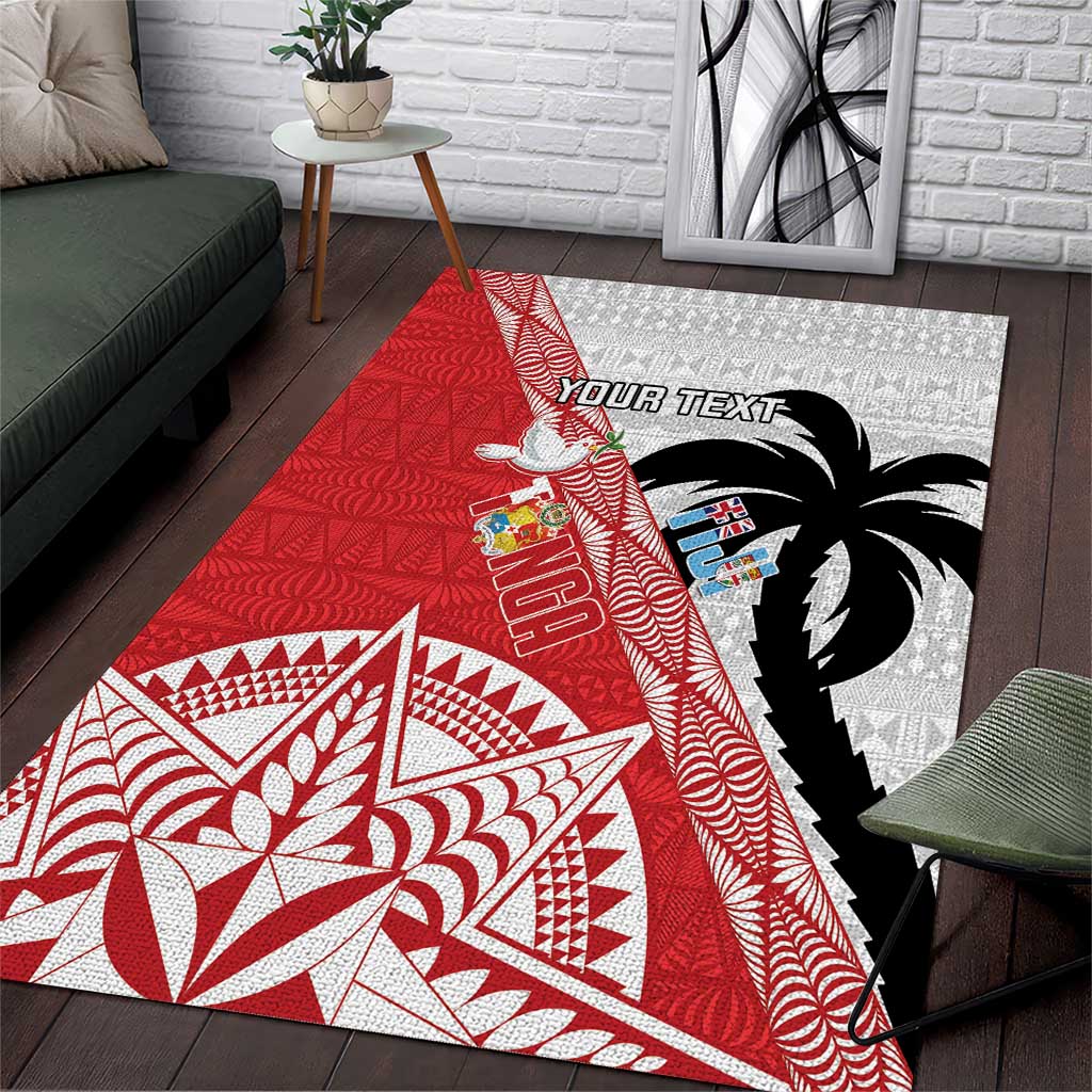 Fiji and Tonga Rugby Custom Area Rug Flying Fijians Ikale Tahi Together Pacific LT14 Red - Polynesian Pride