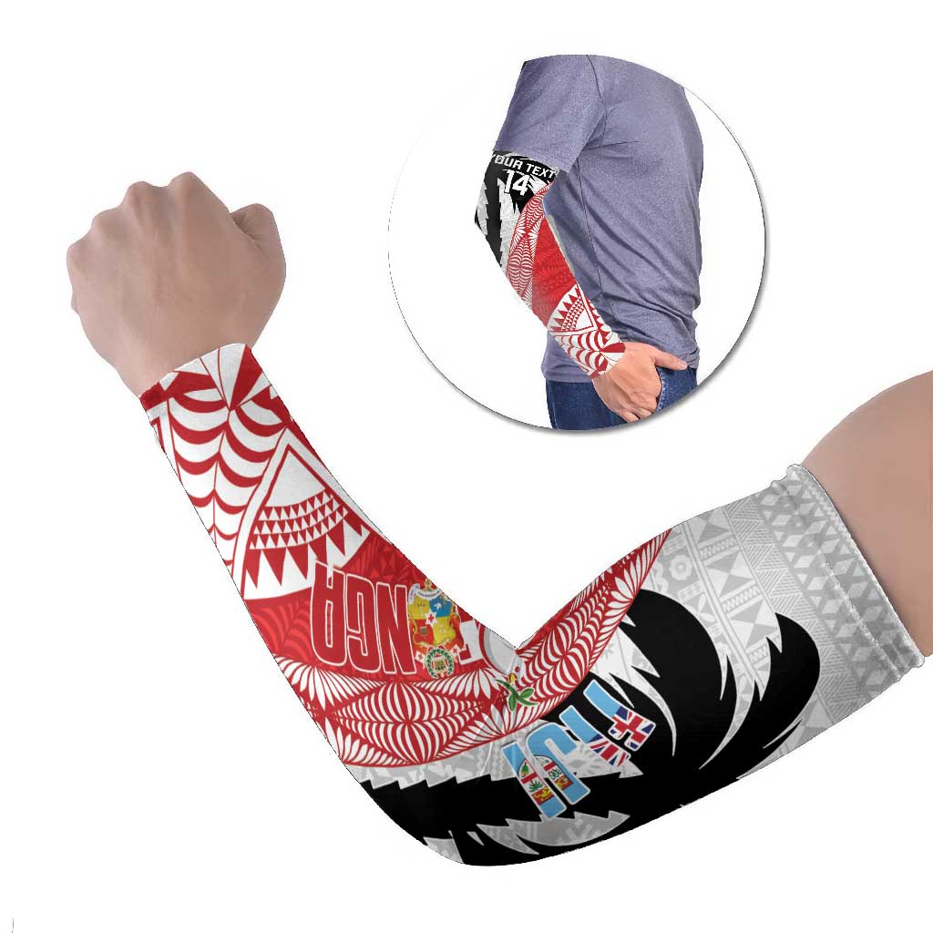 Fiji and Tonga Rugby Custom Arm Sleeves Flying Fijians Ikale Tahi Together Pacific LT14 Set of 2 Red - Polynesian Pride